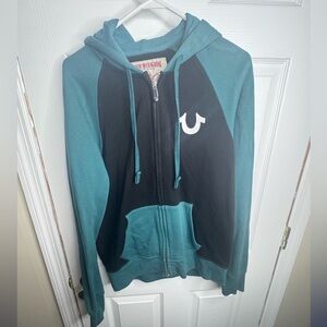 True Religion Teal and Black Zip-Up Hoodie